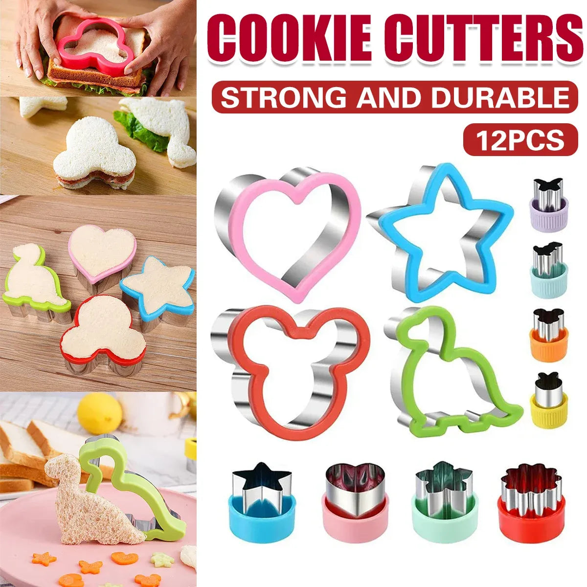 12PCS Sandwich Cutters Cartoon Cookie Molds Food Grade For Baking Decoration